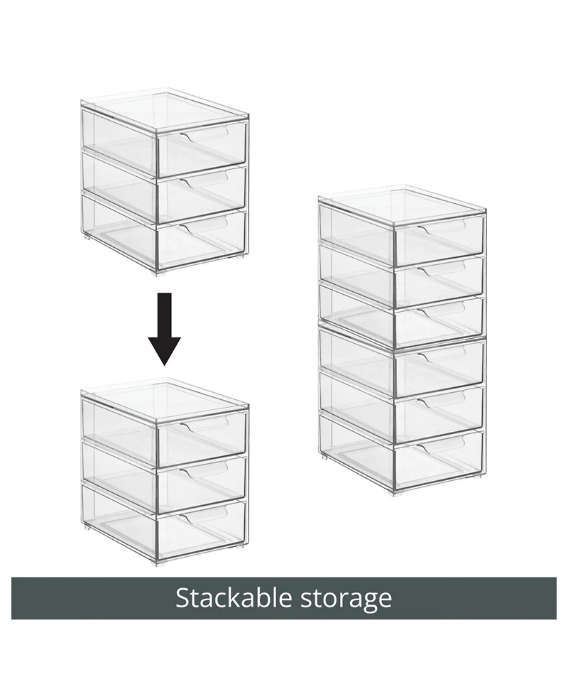 mDesign Plastic 3 Drawer Stackable Organizer for Bathroom Storage,4 Pack