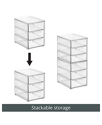 mDesign Plastic 3 Drawer Stackable Organizer for Bathroom Storage,4 Pack