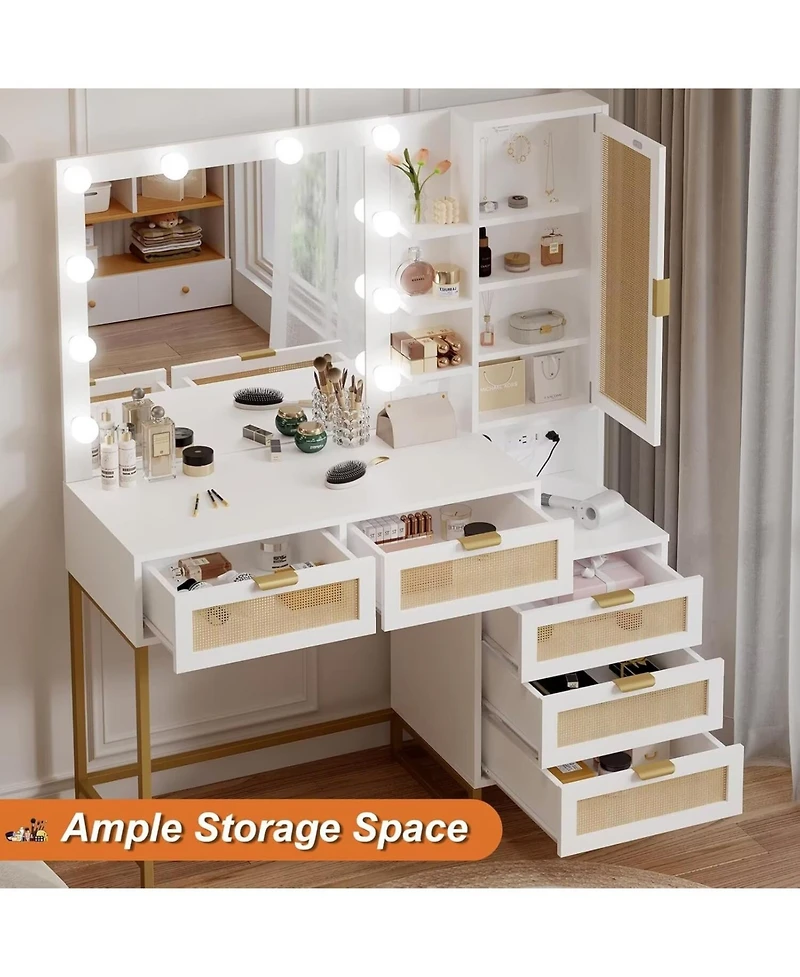 Gaomon Vanity Mirror Lights and Table and Power Outlet Makeup Vanity Table for Bedrooms, Apartments, Easy to Assemble