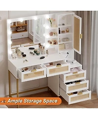 Gaomon Vanity Mirror Lights and Table and Power Outlet Makeup Vanity Table for Bedrooms, Apartments, Easy to Assemble