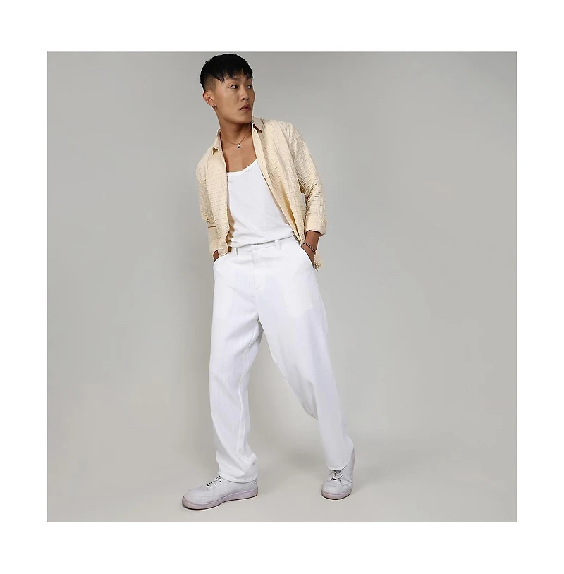 Campus Sutra Men's Tailored Linen-Blend Trousers