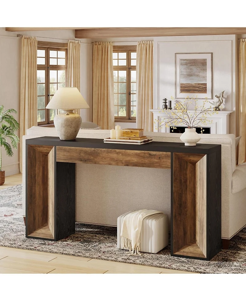 Tribesigns 63" Console Table, Farmhouse Entryway Table with Dual-Tone Design, Rectangular Wood Sofa Table Behind The Couch, Narrow Entry Accent T