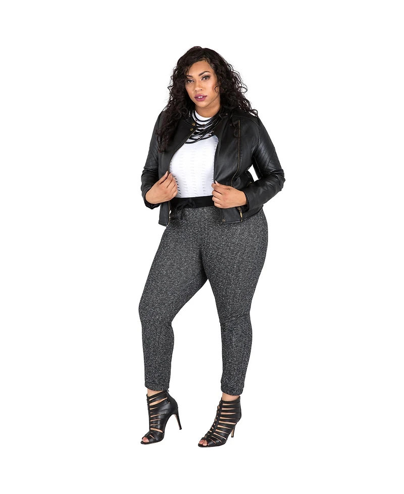 Poetic Justice Plus Size Curvy Black Marled Yarn French Terry Jogger Pants
