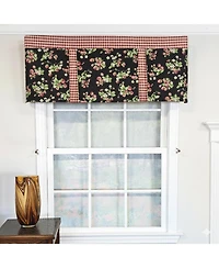 Rlf Home Strawberry Pleated 100% Cotton Rod Pocket Window Valance 50" x 17" Black