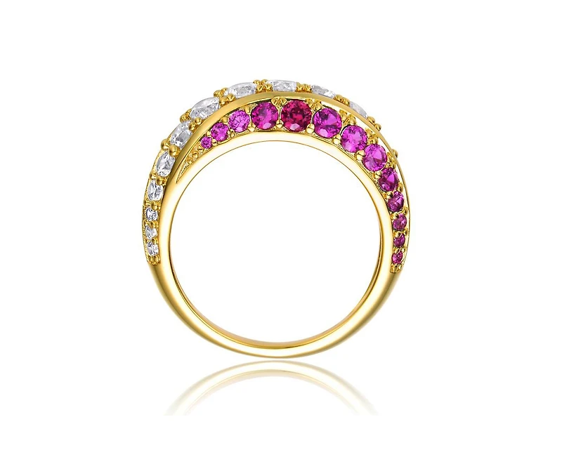 Genevive Radiant 14K Gold Plated Three-Trail Cubic Zirconia Cocktail Ring