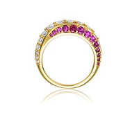 Genevive Radiant 14K Gold Plated Three-Trail Cubic Zirconia Cocktail Ring