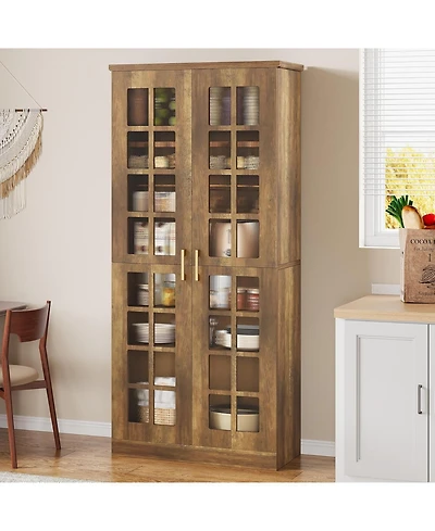 Tribesigns 71" Tall Kitchen Pantry Cabinet with Doors and Adjustable Shelves, Modern Rustic Storage Cabinet Wooden Cupboard, Brown