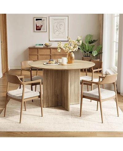 Tribesigns Round Dining Table for 4-6 People, Modern Wooden Kitchen Table with Pedestal Base, Small Dinner Table (Only Table)