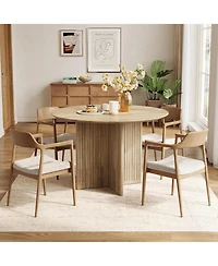 Tribesigns Round Dining Table for 4-6 People, Modern Wooden Kitchen Table with Pedestal Base, Small Dinner Table (Only Table)