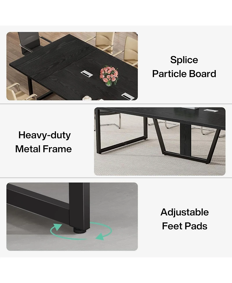 Tribesigns 94.5-Inch Conference Table for 10 People, Industrial 8 Ft Meeting with Two Grommets Home Office, Studio, Business