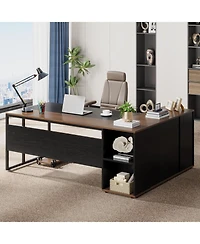 Tribesigns 71 inch Executive Desk, L Shaped Desk with Cabinet Storage, Executive Office Desk with Shelves, Business Furniture Workstation