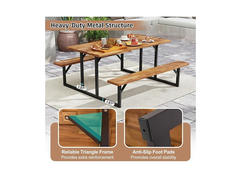 Slickblue Outdoor Acacia Wood Picnic Table with 2 Benches for 6 Person