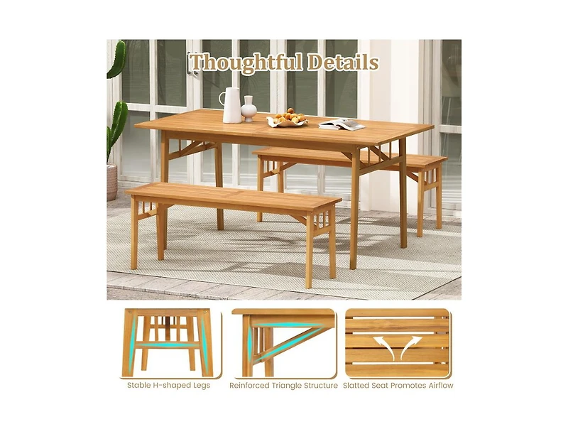 Outdoor 48-Inch Acacia Wood Bench with Breathable Slats