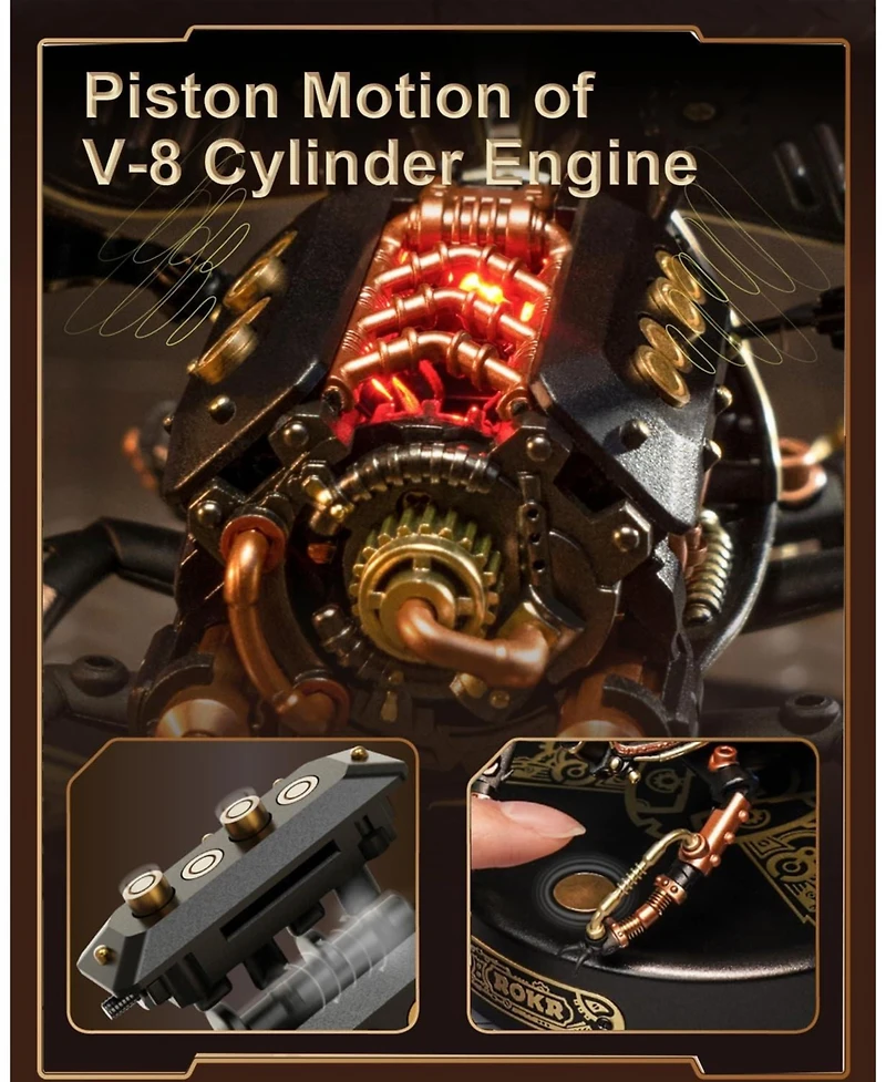 Robotime 3D Puzzles for Adults Electric Insect Metal Model Building Kit Desk Toys Hobby Kit for Adults Gift for Teens Rhinoceros Beetle Red