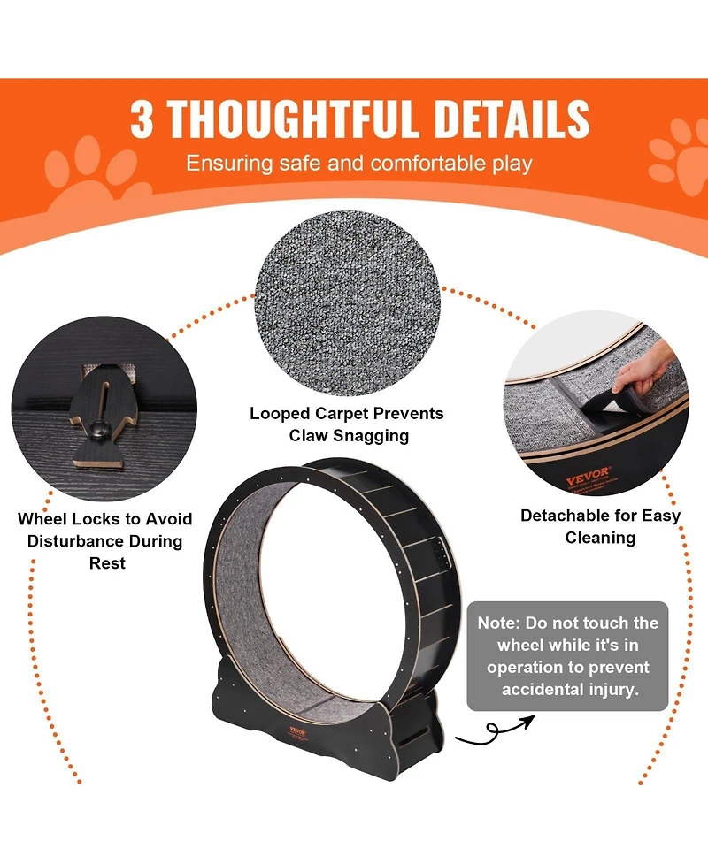 Aostirmotor 43.3 in Wooden Cat Running Wheel with Runway in Black