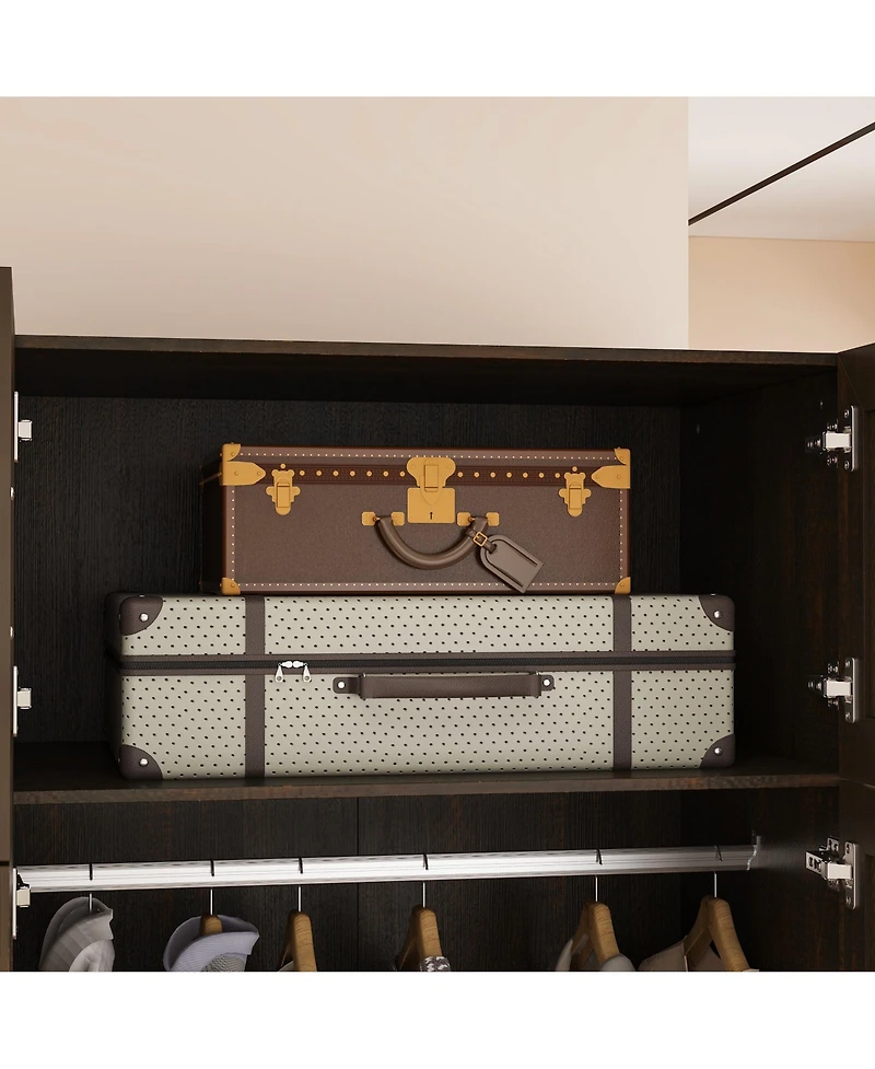 Homsee Wardrobe With Top Cabinet And Mirror，Bedroom Closet，Armoire,Brown