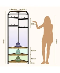 gaomon Corner Coat Rack With Shoe Bench and 6 Double Hooks, Hall Tree - Clothes Storage Organizer Shelf