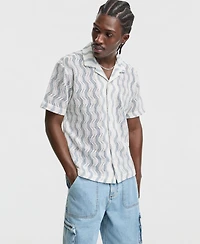 Mode of One Men's Short-Sleeve Relaxed Wave-Knit Camp-Collar Shirt, Macy's Exclusive
