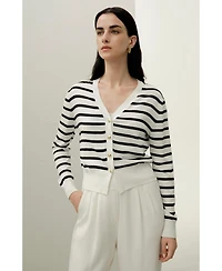 Lilysilk Women's Silk-Cotton Striped Knit Cardigan Set