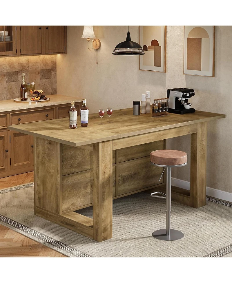 Tribesigns Kitchen Island with Storage and Seating, 63 Inch Island Table with Extra Large Worktop, Natural Oak