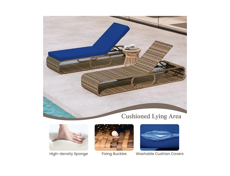 7-Position Adjustable Pe Rattan Outdoor Chaise Lounge Chair