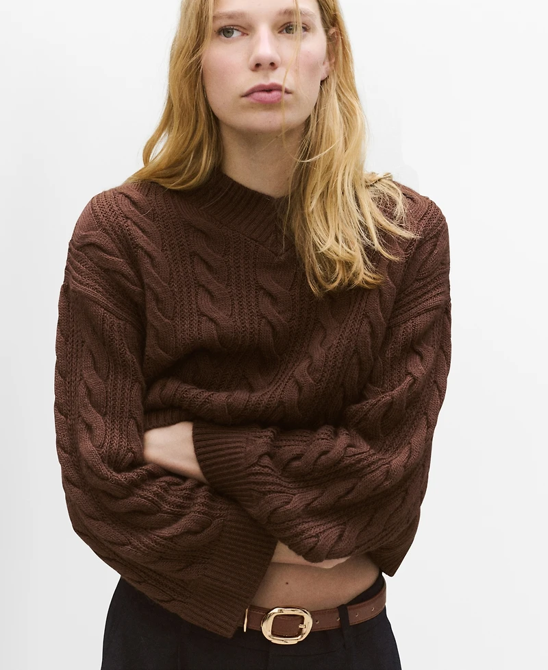 Mango Women's V-Neck Braided Sweater