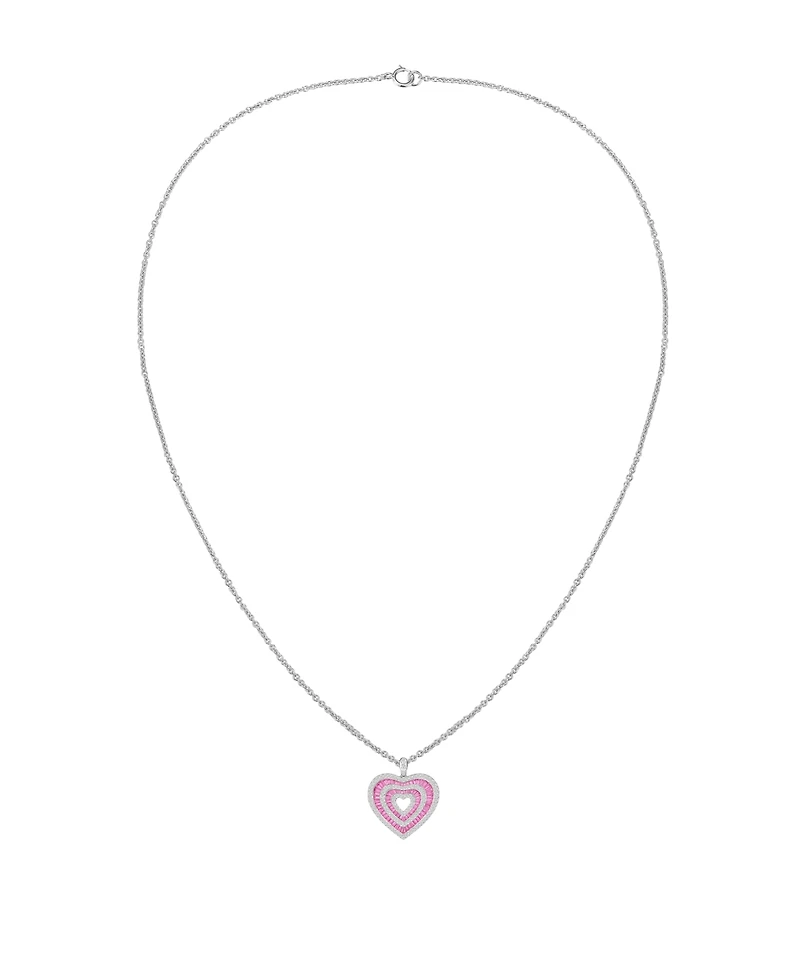 Macy's Lab-Grown Pink Sapphire (1.2 ct. t.w.) and White Sapphire (1 ct. t.w.) Heart Pendant Necklace in Sterling Silver