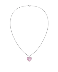 Macy's Lab-Grown Pink Sapphire (1.2 ct. t.w.) and White Sapphire (1 ct. t.w.) Heart Pendant Necklace in Sterling Silver