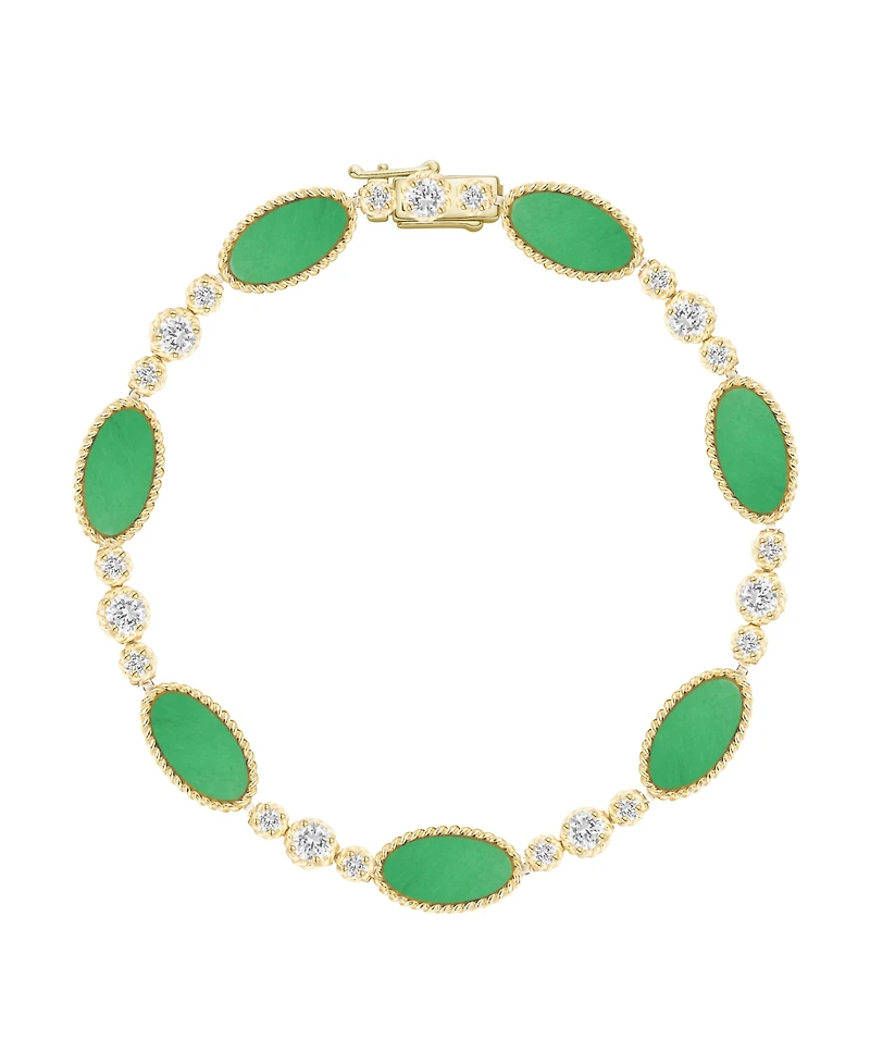 Macy's Jade (12x6mm) and White Sapphire (0.02 ct. t.w.) Bracelet 14k Gold Over Sterling Silver (Also Available Onyx)