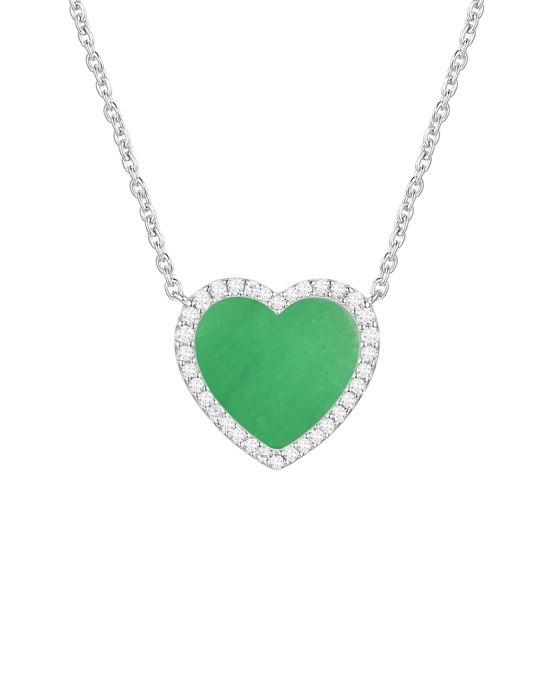 Macy's Jade (12mm) and Lab-Grown White Sapphire (0.02 ct. t.w.) Heart Pendant Necklace Sterling Silver (Also Available Onyx)