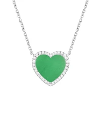 Macy's Jade (12mm) and Lab-Grown White Sapphire (0.02 ct. t.w.) Heart Pendant Necklace Sterling Silver (Also Available Onyx)
