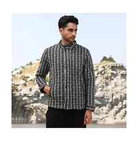 Campus Sutra Men's Midnight Black Woven-Striped Quilted Jacket