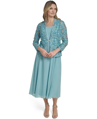 Jessica Howard Women's 3/4-Sleeve Jacket with Crewneck Dress