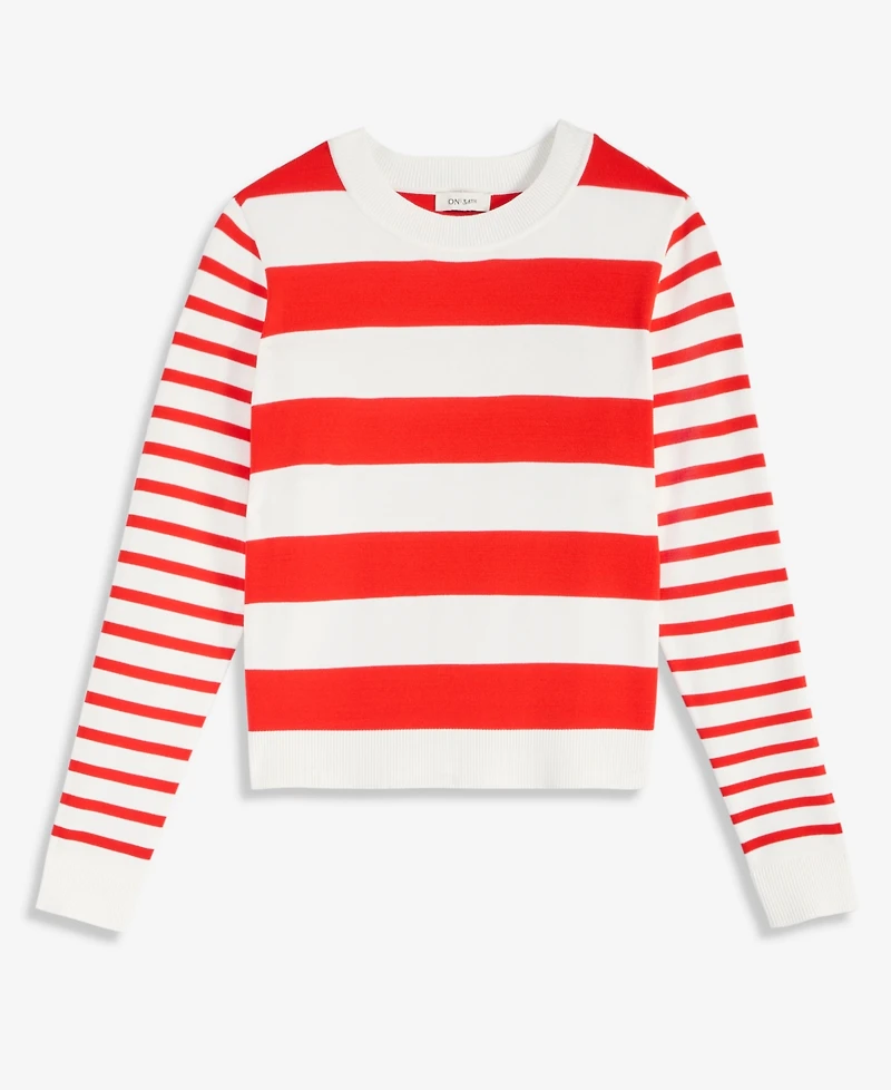 On 34th Women's Mixed-Stripe Crewneck Sweater, Macy's Exclusive