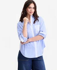 On 34th Women's Stripe Poplin Oversized Button Down Shirt , Macy's Exclusive