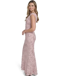Jessica Howard Petite Extended Shoulder Jewel Neck Gown