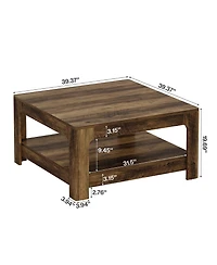 Tribesigns Square Coffee Table for Living Room, 39.4-Inch Large Farmhouse Wooden Center Tea Accent Table with 2-Tier Storage, Rustic Brown