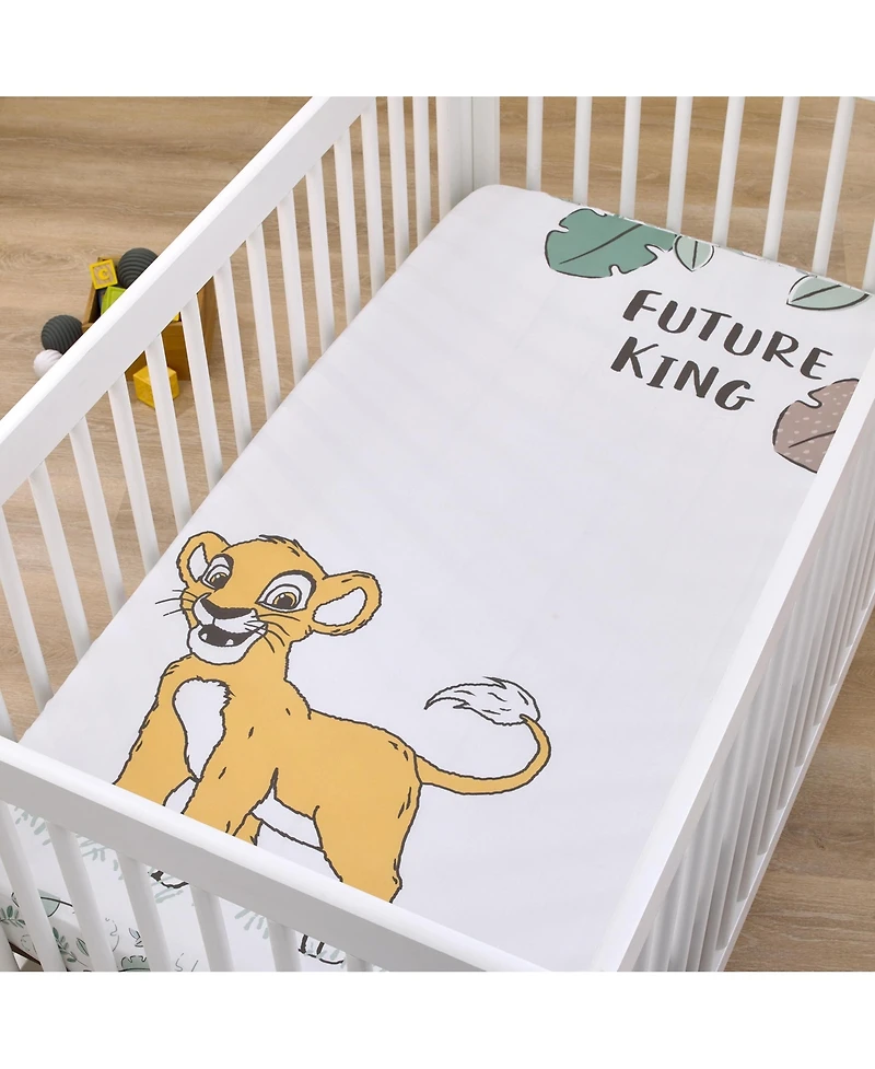 NoJo Disney Lion King Teal, Sage, White and Gold Simba Future King Cotton Photo Op Fitted Crib Sheet