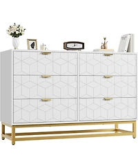 gaomon Black 6-Drawer Modern Double Dresser, Long Bedroom Storage Chest with Gold Handles for Tv Area, Living Room, or Entryway