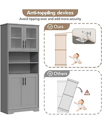 gaomon 67" Wooden Tall Storage Cabinet with Glass Doors and Adjustable Shelves