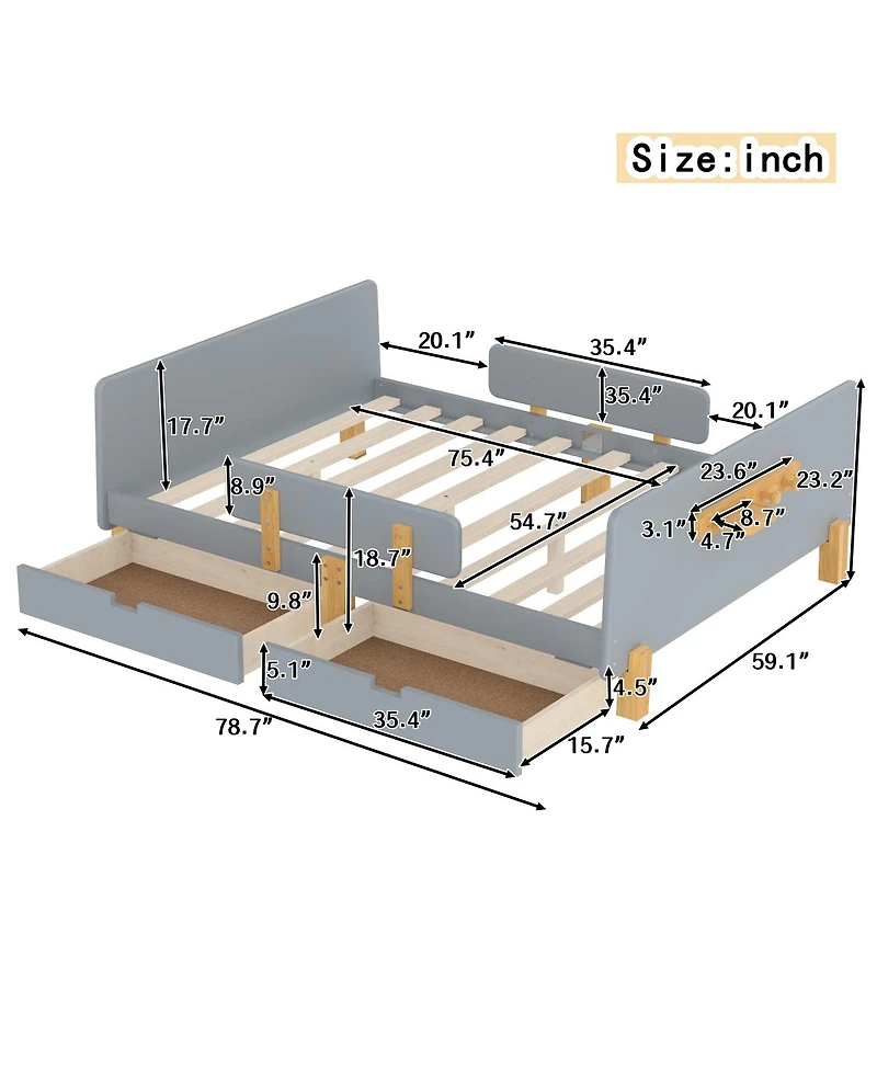 Streamdale Furniture Full Size Platform Bed with Storage, Solid Wood Frame, No Box Spring Needed