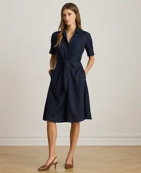 Lauren Ralph Petite 100% Linen Tie-Front Shirtdress