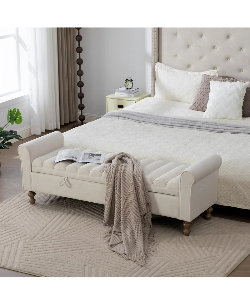 Streamdale Furniture Modern Upholstered Storage Bench - Beige