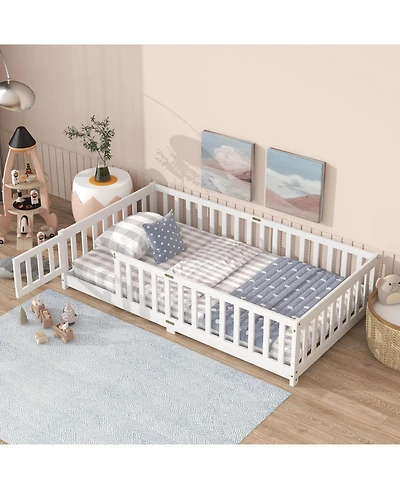 Streamdale Furniture Twin Floor Bed with Fence & Door, White