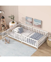 Streamdale Furniture Twin Floor Bed with Fence & Door, White