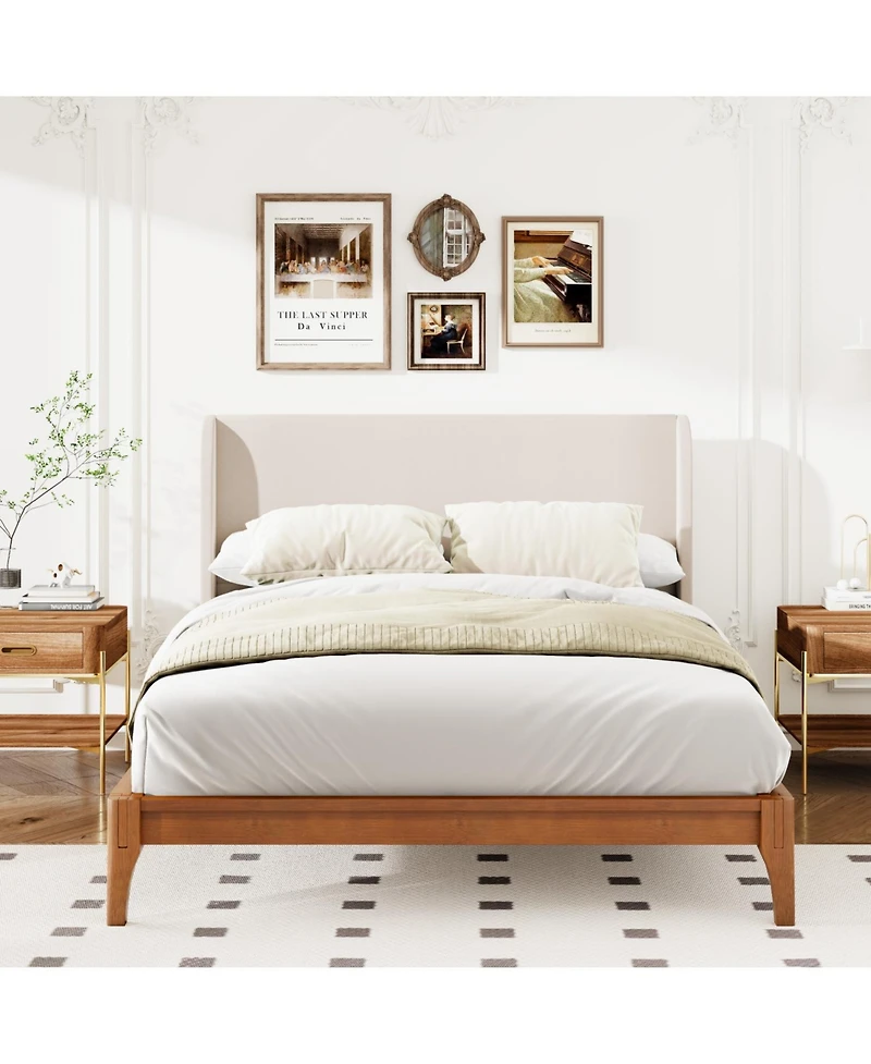 Streamdale Furniture Solid Bamboo Platform Bed with Upholstered Headboard