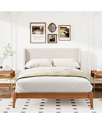 Streamdale Furniture Solid Bamboo Platform Bed with Upholstered Headboard