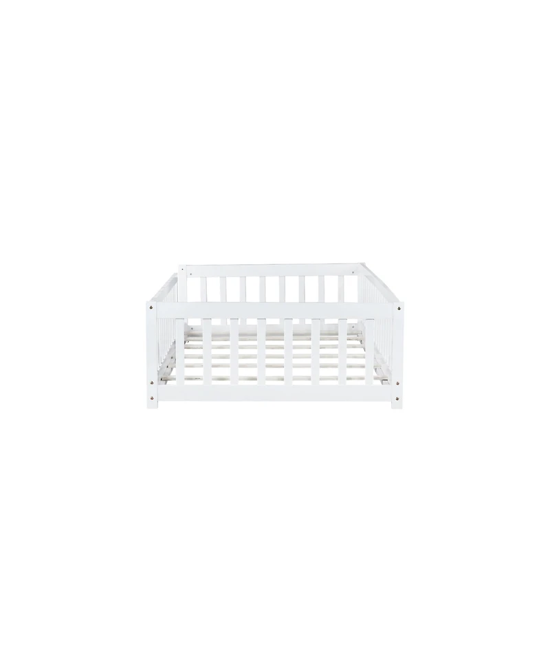 Streamdale Furniture Twin Floor Bed with Fence, Rubber Wood
