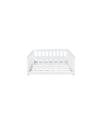 Streamdale Furniture Twin Floor Bed with Fence, Rubber Wood