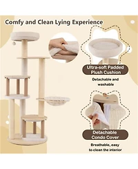 Aostirmotor 60"Tall Wooden Cat Tree with Scratching Posts & Condos